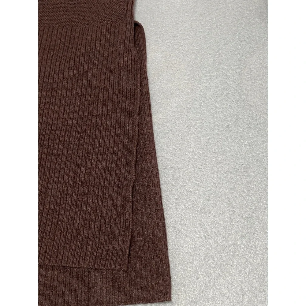 Free People XS Brown Lattice V-Neck Ribbed Knit‎ Tunic Sweater Bell Sleeve Slit